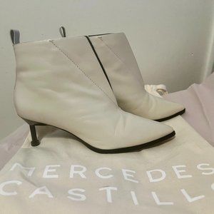 Mercedes Castillo Kasuri Pointy Toe Booties Ankle Boots Ivory Size 6 / 36